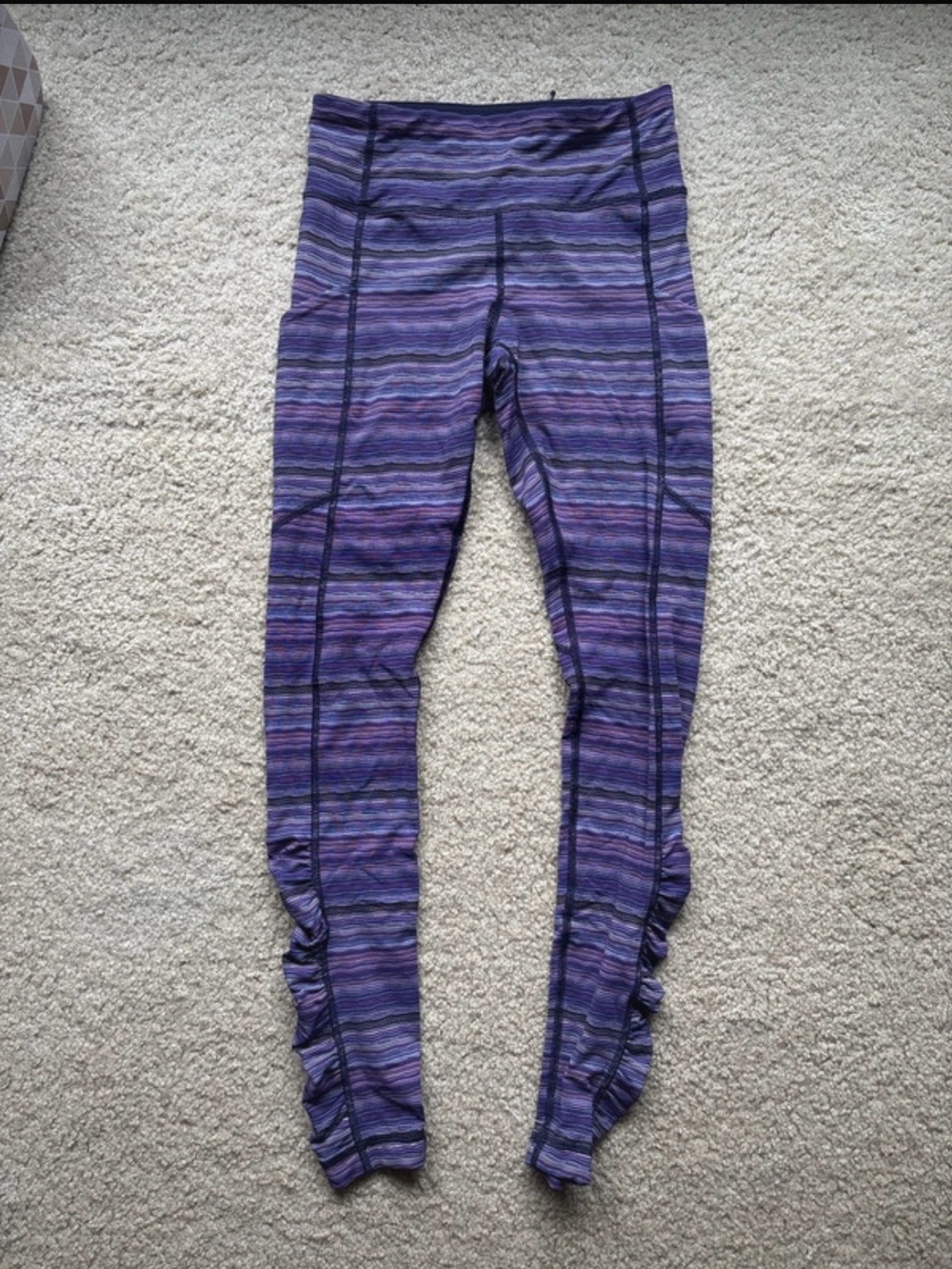 lululemon athletica Purple Striped Ruched Ankle Leggings